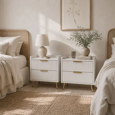 The Range Conola Yone White Set of 2 Elegant 2-Drawer Bedside Tables