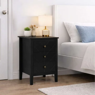 The Range Emerson 3 Drawer Bedside Cabinet Chest Table Black - Black