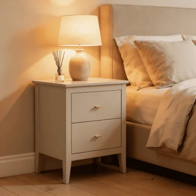 The Range Grace 2 Drawer Bedside with Gold Bar Handles in Greige  - Greige