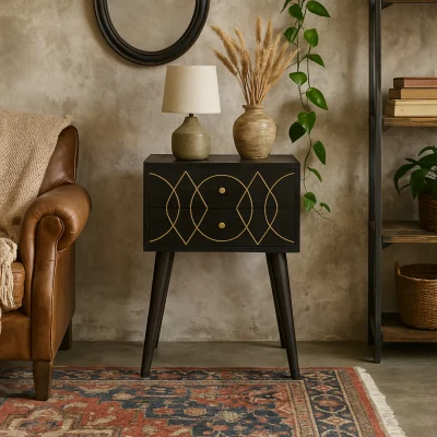 The Range Antibes Bedside Table Mango Wood 2 Drawers - Black