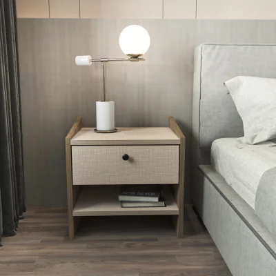 The Range Berlin Nightstand - Walnut and Cotton Beige