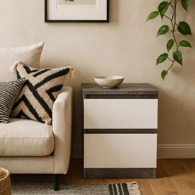The Range Budapest Bedside Table - Concrete Effect and Matt White, 2 Drawers - Grey