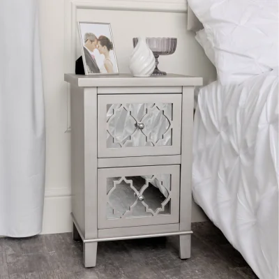 The Range Sabrina Mirrored Lattice Bedside Table - Antique Silver
