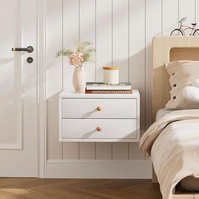 The Range Minimalist Wall-Mounted Floating Bedside Table - White