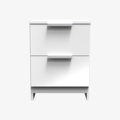 The Range Plymouth Fully Assembled 2 Drawer Bedside Cabinet with Wireless Charging - White Gloss