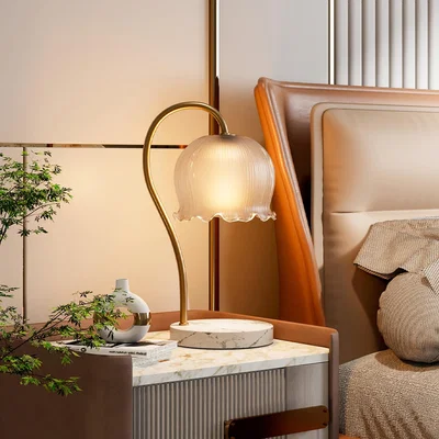 The Range Flower-Shaped Glass Bedside Table Lamp Candle Warmer - Marble and Gold