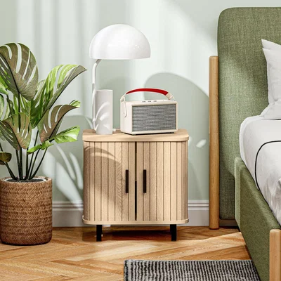 The Range HOMCOM Nordic Bedside Table with Roller Shutter Style Sliding Doors
