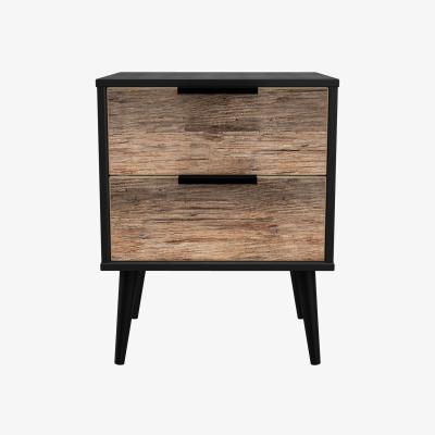 The Range Hong Kong Ready Assembled SMART 2 Drawer Bedside Cabinet - Vintage Oak & Black