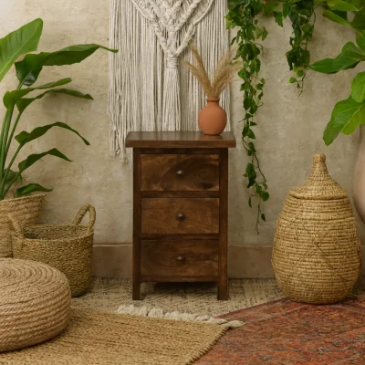 The Range Grazzano Mini Mango Wood Bedside Table 3 Drawers Finish - Brown