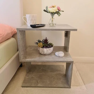 The Range Stone Grey Bedside Table Stand with LED - Stone Grey Effect