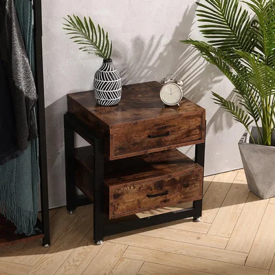The Range Industrial Wooden Bedside Table with 2 Drawers - Brown