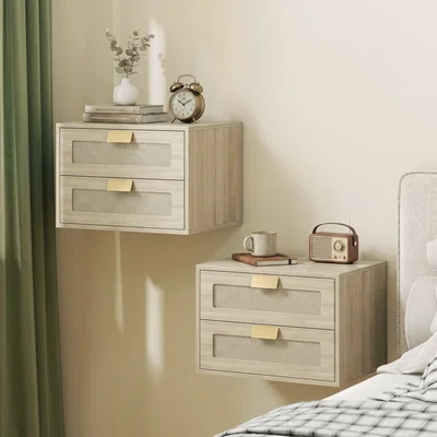 The Range HOMCOM Modern Floating Nightstands Set of 2,  2 Drawers Bedside Tables, Oak - Oak