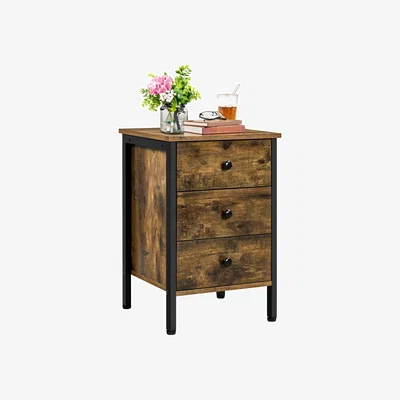 The Range 3-Drawer Bedside Table with Metal Frame - Rustic Brown