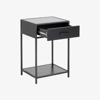 The Range Wyld Haus El Paso Black Bedside Table 1 Drawer with Bottom Shelf, Ash Black Laminate - Gold