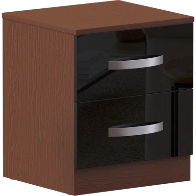 The Range Hulio 2 Drawer Bedside Cabinet - Walnut and Black