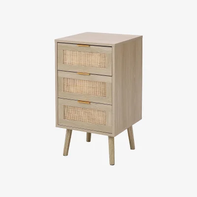 The Range 3 Drawer Bedside Table with Storage - Light Wood