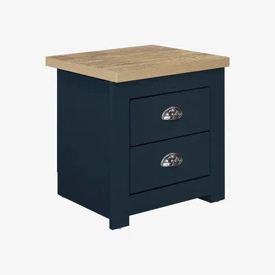 The Range Highgate 2 Drawer Bedside - Navy Blue & Oak