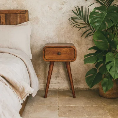 The Range Vicenza Small Mango Wood Bedside Table with Drawer Chestnut Matt Finish - Brown