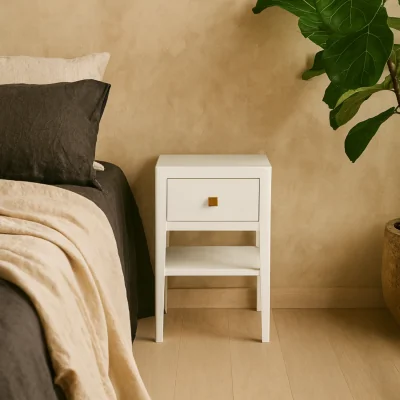 The Range Krut Wood Grain Bedside Table 1 Drawer and Open Shelf - White