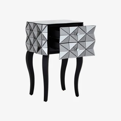 The Range Soho 2 Drawer Bedside Table in 3D Effect - Silver