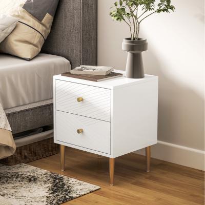 The Range HOMCOM Bedside Table with Curved Line Panels for Bedroom - White