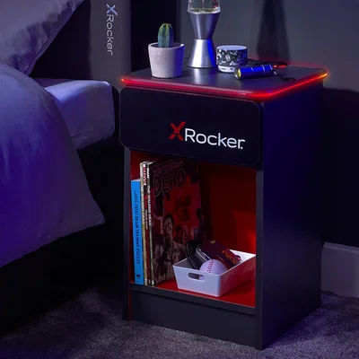 The Range CARBON-TEK Bedside Table with Wireless Charging and LED Lights - Grey