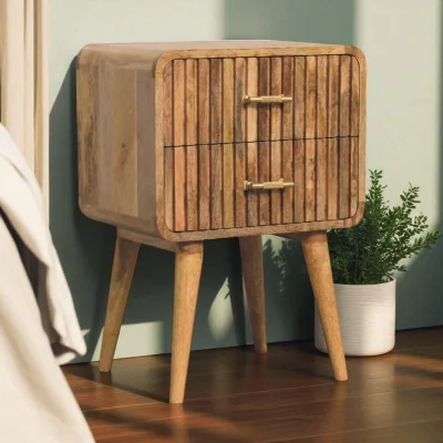 The Range Solid Wood T-bar Ridged Bedside - Brown