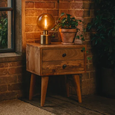 The Range Parma Small Mango Wood Bedside Table 2 Drawer Nightstand - Brown