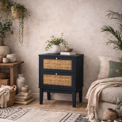 The Range Waterford Berlin Rattan Bedside Table 2 Drawers - Berlin Blue
