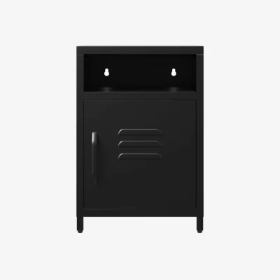 The Range Sassafras Industrial Steel Bedside Table with 1 Door - Black
