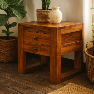 The Range Collioure U Square Honey Sheesham Bedside Table - Brown