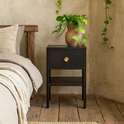 The Range Paracatu Wood Grain Bedside Table with Drawer - Black