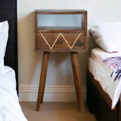 The Range Soldi Wood Mini Geo Brass Bedside - Chestnut