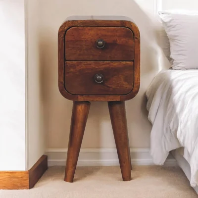 The Range Solid Wood Extra Mini Curved Chestnut Bedside - Brown