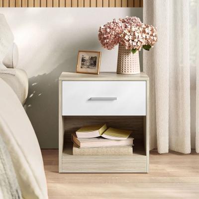 The Range Bedside Table with Drawer and Open Compartment - White and Natural