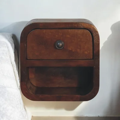 The Range Solid Wood Extra Mini Curved Chestnut Bedside with Open Slot - Chestnut