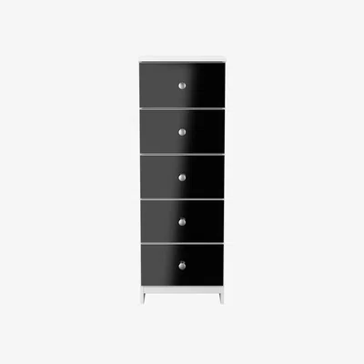 The Range Yarmouth Fully Assembled 5 Drawer Bedside Cabinet - Black Gloss & White