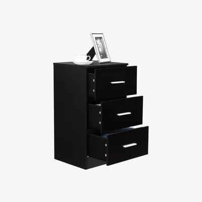 The Range Night Stand with 3 Drawers - Black