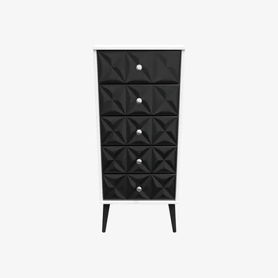 The Range Pixel Ready Assembled 5 Drawer Bedside Cabinet - Deep Black & White Matt