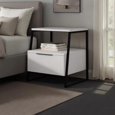 The Range FWStyle 1 Door Bedside Table Nightstand Black Metal Frame - Matt White
