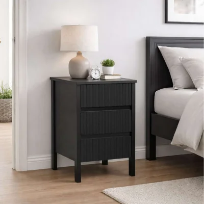 The Range Axis 3 Drawer Fluted Bedside Cabinet Chest Table Black - Black