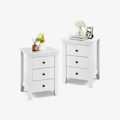 The Range Set of 2 Bedside Table End Side Table - White