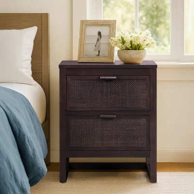 The Range Hatteras Bedside Table 2 Drawer Nightstand, Espresso - Espresso