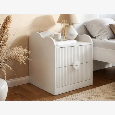 The Range Calista 2 Drawer Cloud Detail Ribbed Bedside Table - White