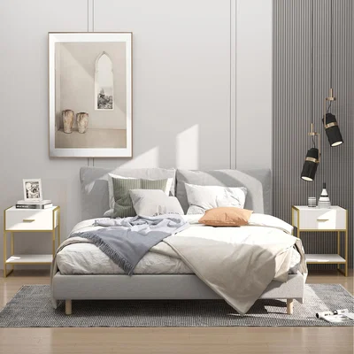 The Range HOMCOM 1 Drawer Bedside Table with Shelf - White, Gold / 23kg