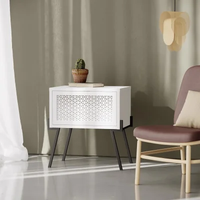 The Range FWStyle White or Oak 1 Door Bedside Handless Push Design Metal Legs - White