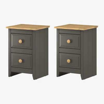The Range Set of 2 Capri Carbon 2 Drawer Petite Bedside Cabinets, Antique Waxed - Black