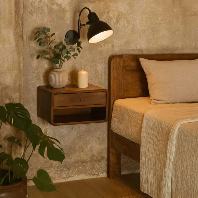 The Range Bologna Chestnut Mango Wood Floating Bedside Table with Drawer - Brown