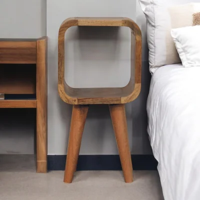 The Range Solid Wood Extra Mini Minimalist Open Curved Bedside - Brown