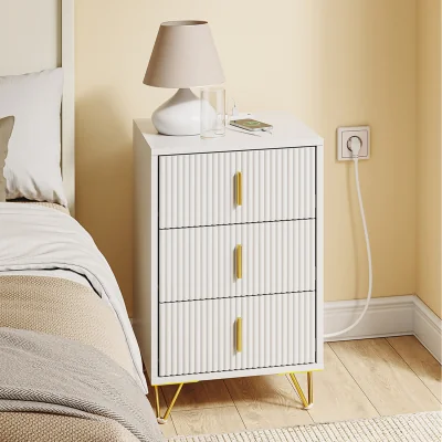 The Range Bedside Table with 3 Drawers and Charging Station  - White